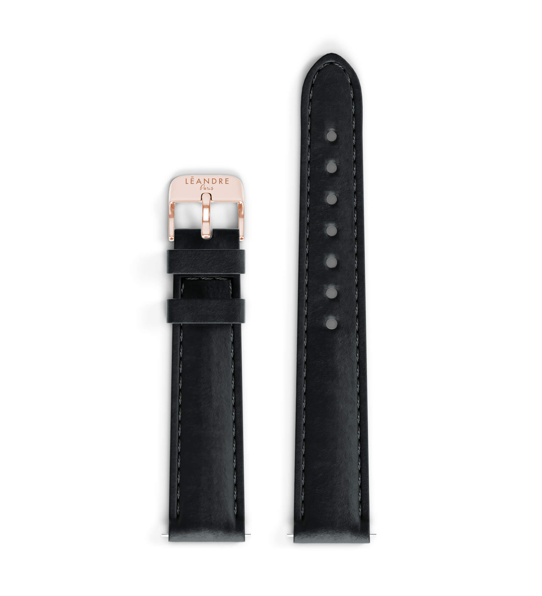 Bracelet 16 mm - Cuir Italien Noir - Boucle Or Rose