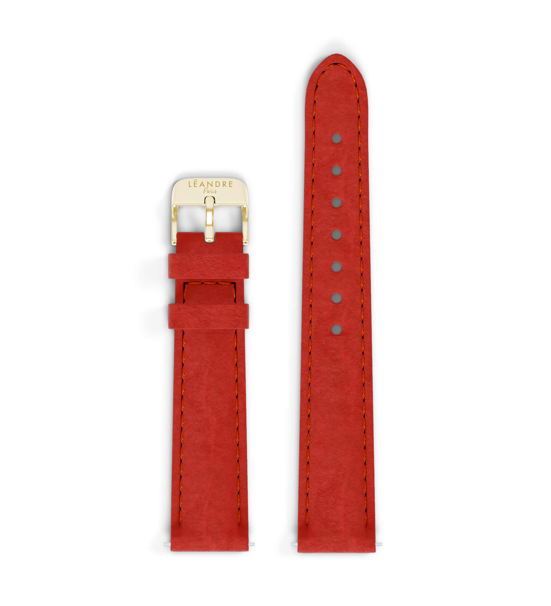 Bracelet 16 mm - Cuir Italien Rouge - Boucle Or
